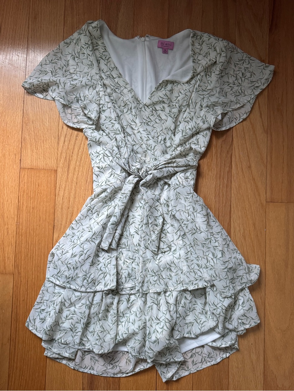 miami Cream Romper with Green Leaf Print